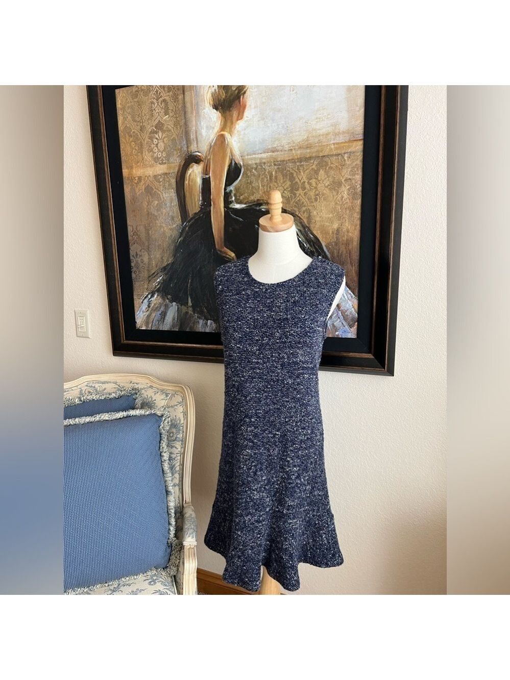 PIT Amsterdam Size 10 (EU 42) Imported Tweed Boucle Blue Dress
